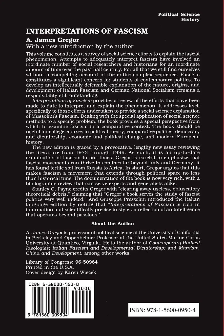 Rückseite: 9781560009504 | Interpretations of Fascism | A. James Gregor | Taschenbuch | Englisch