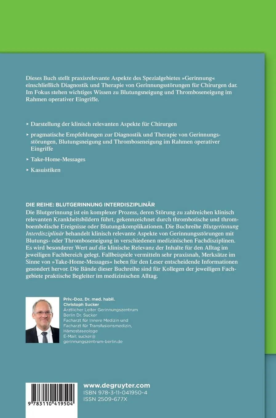 Rückseite: 9783110419504 | Klinische Hämostaseologie in der Chirurgie | Christoph Sucker | Buch