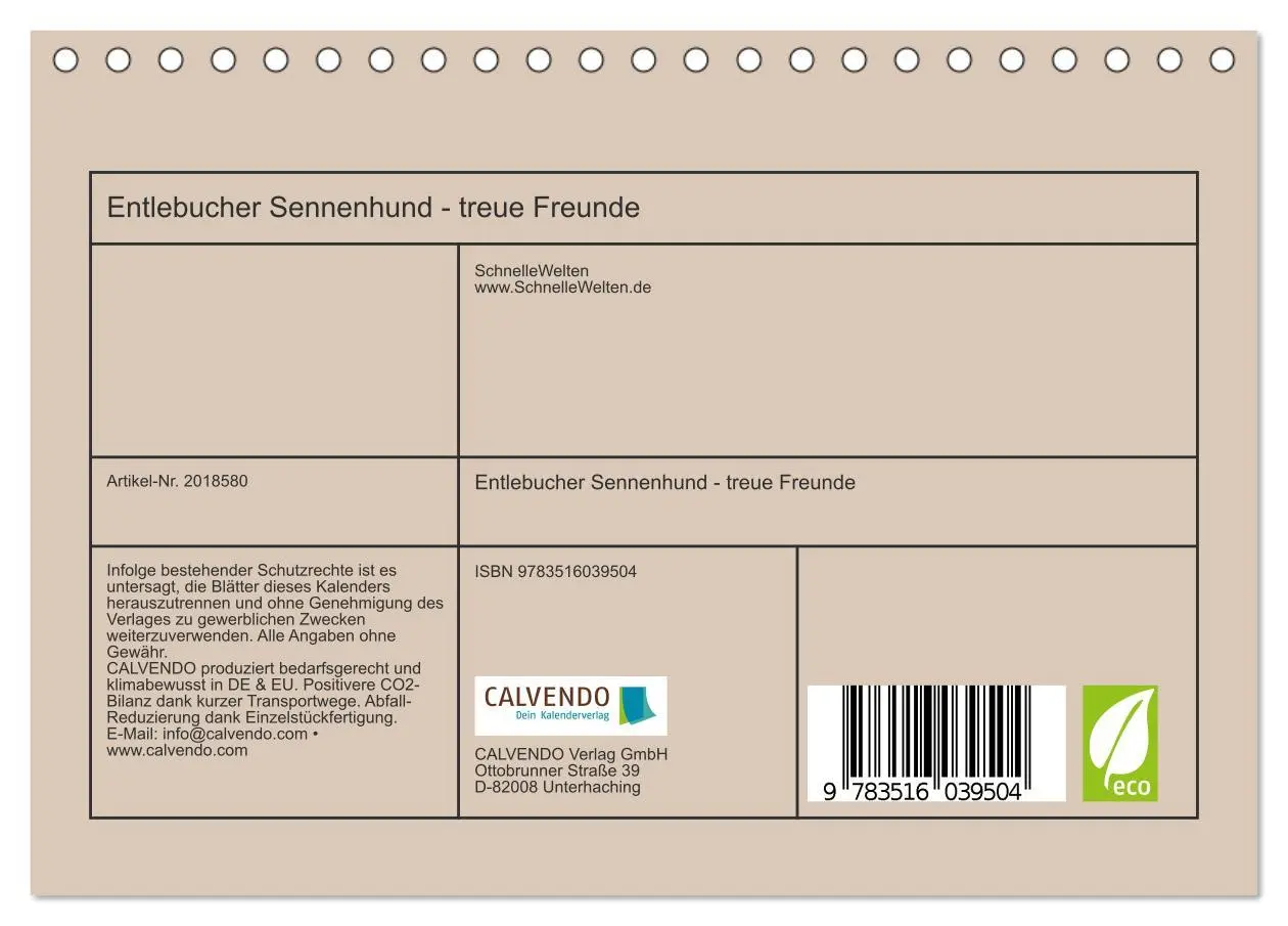 Bild: 9783516039504 | Entlebucher Sennenhund - treue Freunde (Tischkalender 2026 DIN A5...