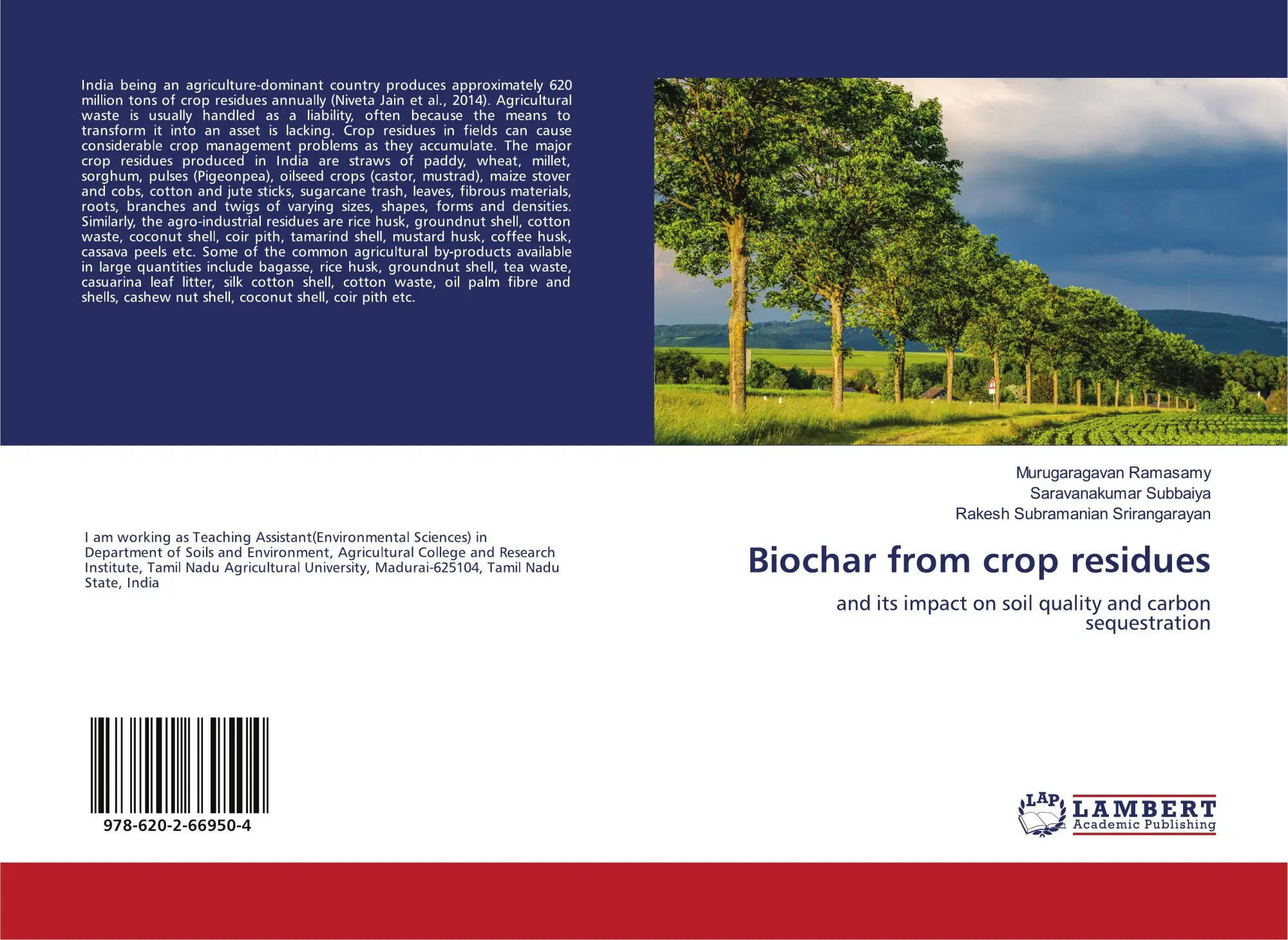 Cover: 9786202669504 | Biochar from crop residues | Murugaragavan Ramasamy (u. a.) | Buch