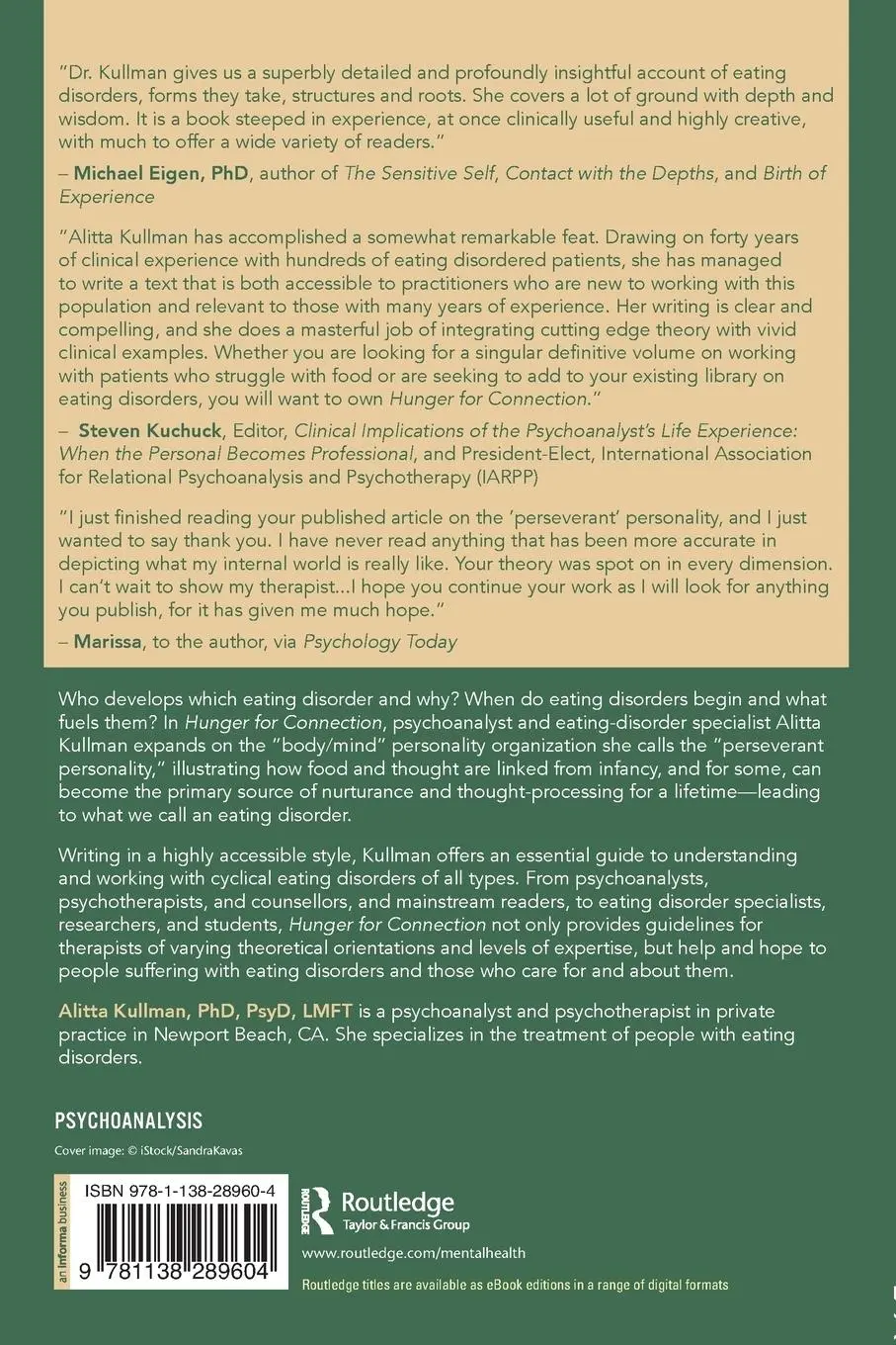 Rückseite: 9781138289604 | Hunger for Connection | Finding Meaning in Eating Disorders | Kullman