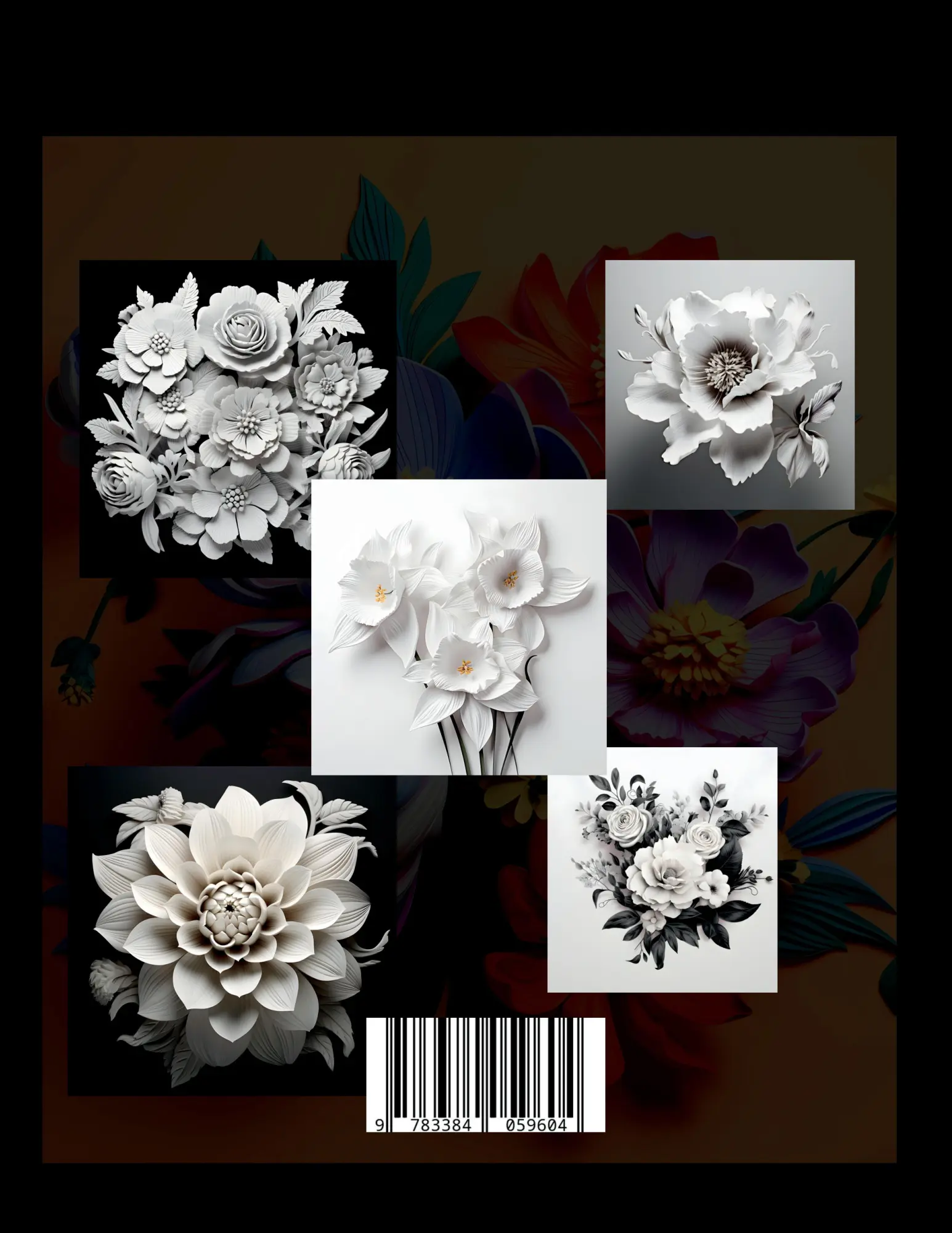 Rückseite: 9783384059604 | 3D Blumen Malbuch "Black &amp; White" | Lucy´s Schwarze Malbücher | Buch