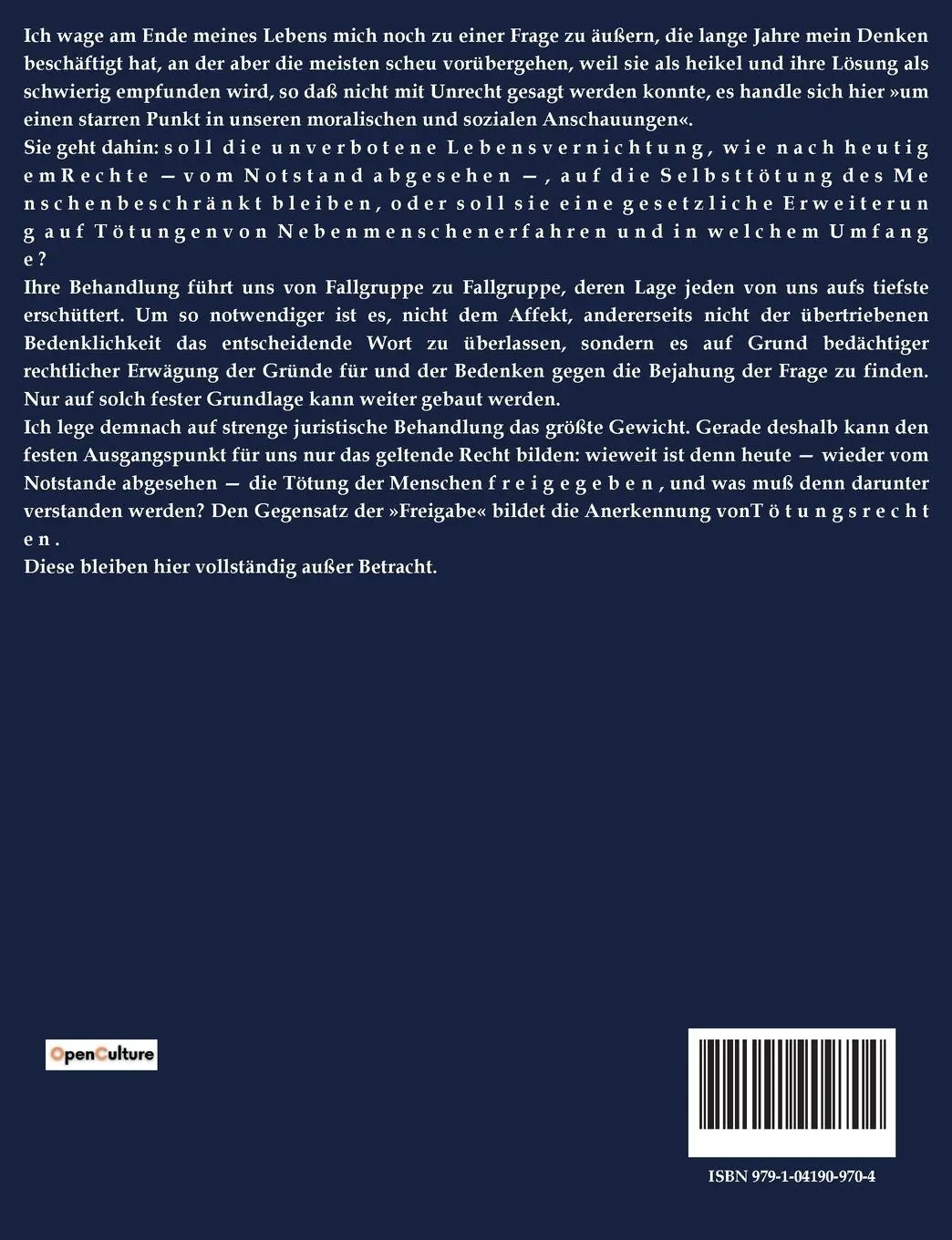 Rückseite: 9791041909704 | Die Freigabe der Vernichtung lebensunwerten Lebens | Binding (u. a.)