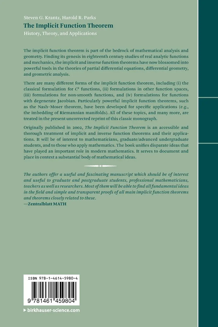 Rückseite: 9781461459804 | The Implicit Function Theorem | History, Theory, and Applications