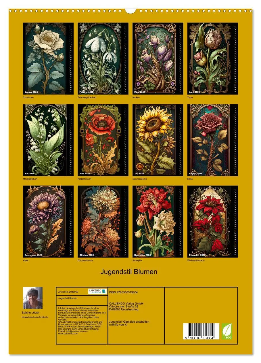 Bild: 9783516319804 | Jugendstil Blumen (hochwertiger Premium Wandkalender 2026 DIN A2...