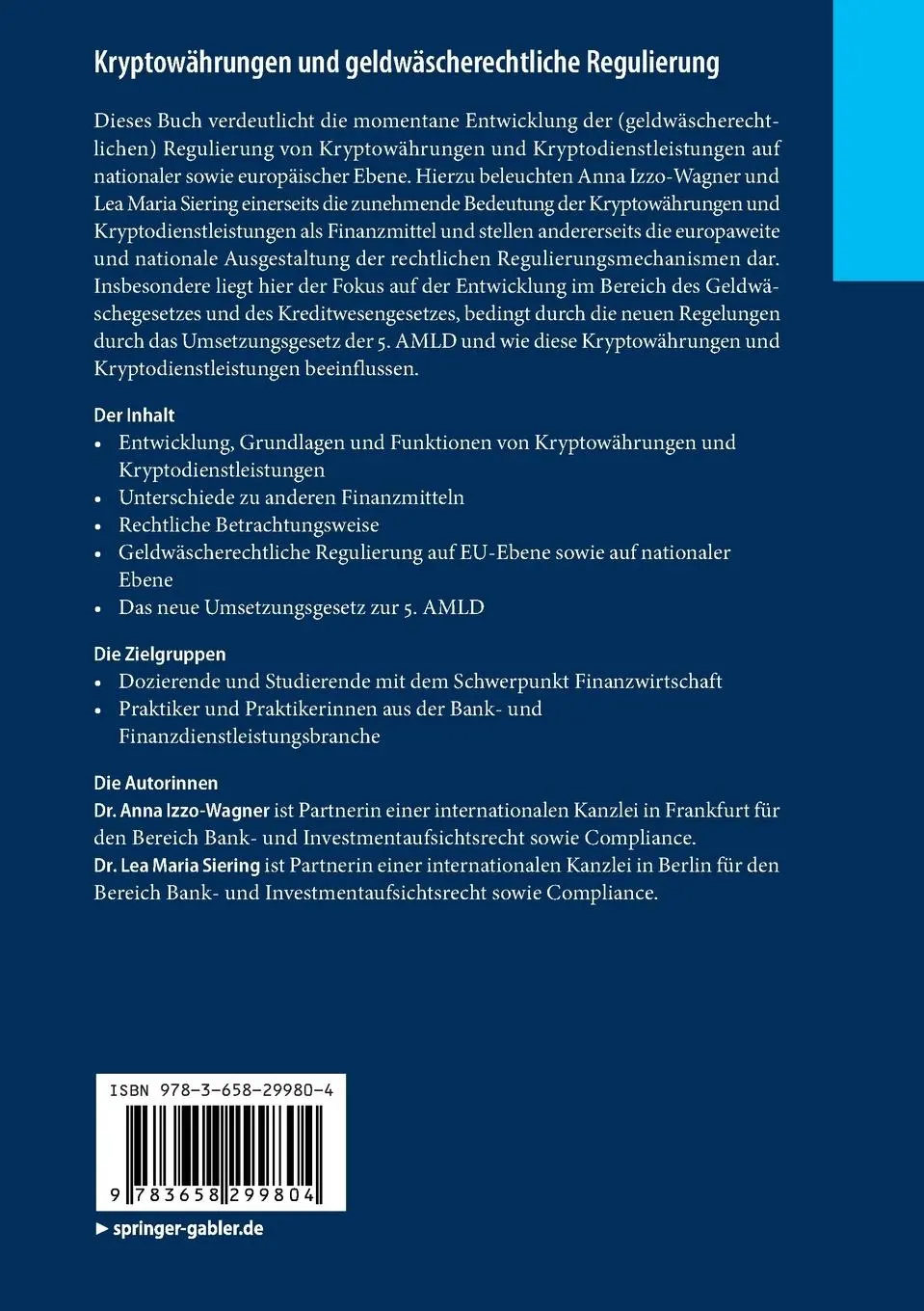 Rückseite: 9783658299804 | Kryptowährungen und geldwäscherechtliche Regulierung | Siering (u. a.)
