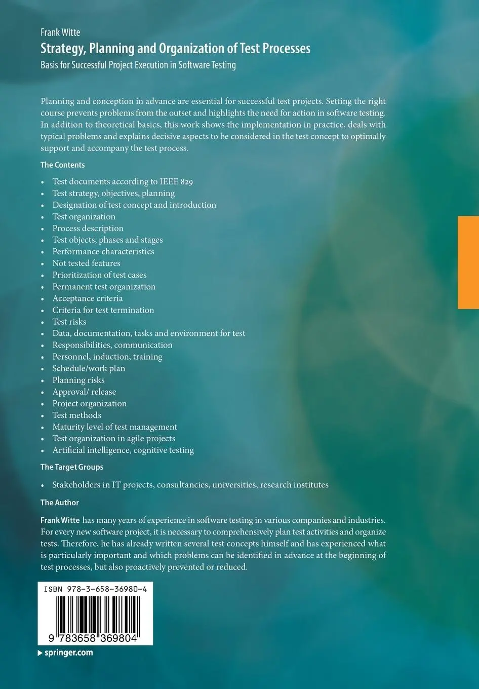 Rückseite: 9783658369804 | Strategy, Planning and Organization of Test Processes | Frank Witte