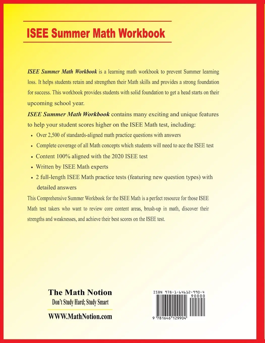Rückseite: 9781646129904 | ISEE Lower Level Summer Math Workbook | Smith (u. a.) | Taschenbuch