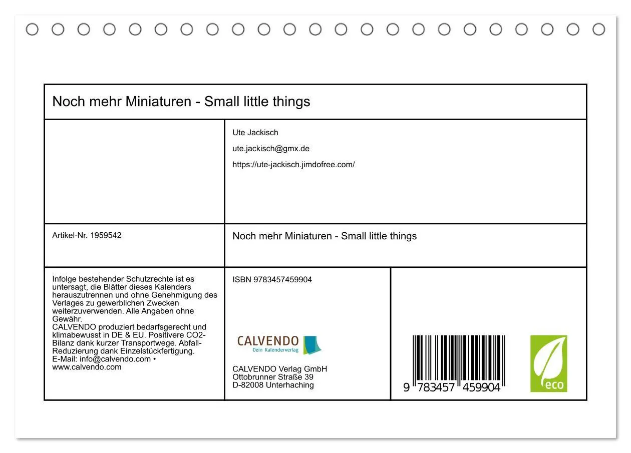 Bild: 9783457459904 | Noch mehr Miniaturen - Small little things (Tischkalender 2026 DIN...