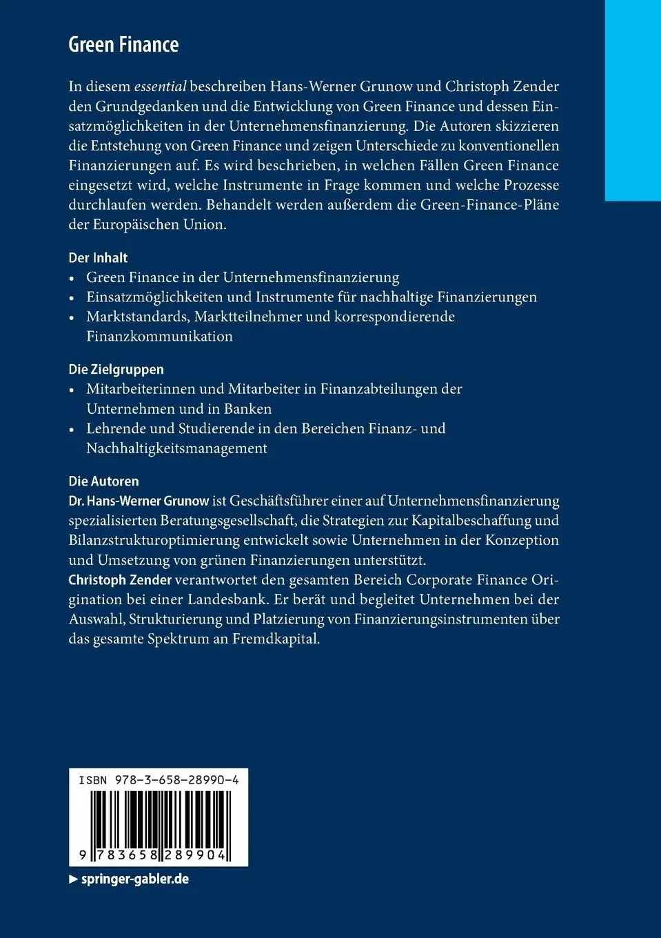 Rückseite: 9783658289904 | Green Finance | Christoph Zender (u. a.) | Taschenbuch | Deutsch