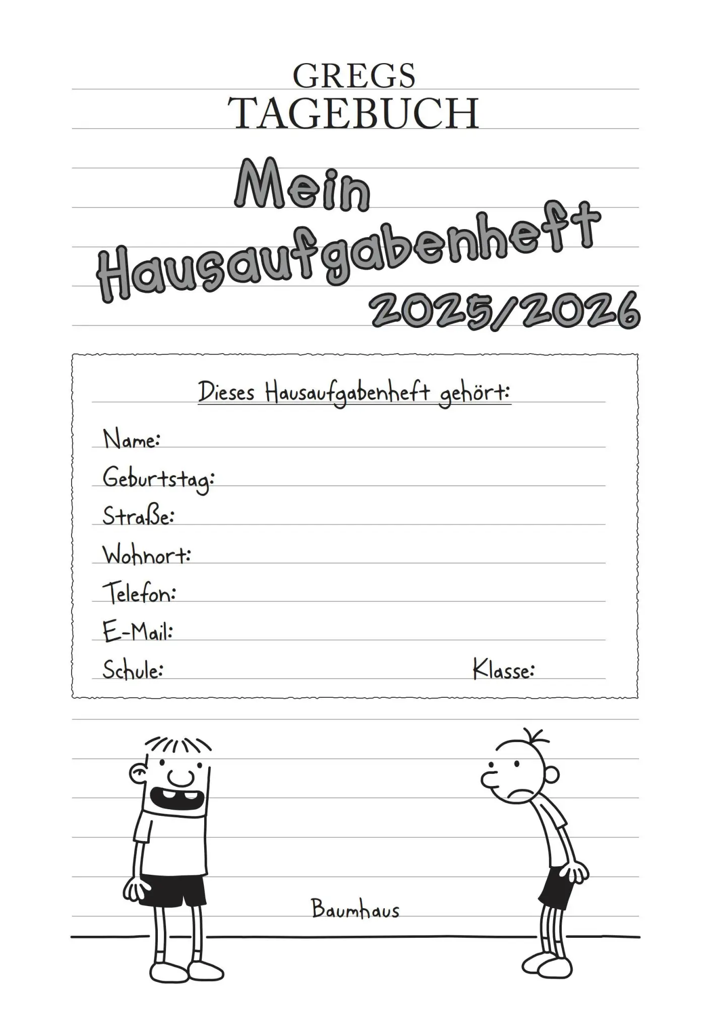 Bild: 9783833910005 | Gregs Tagebuch - Mein Hausaufgabenheft 2025/2026 | Jeff Kinney | 2026