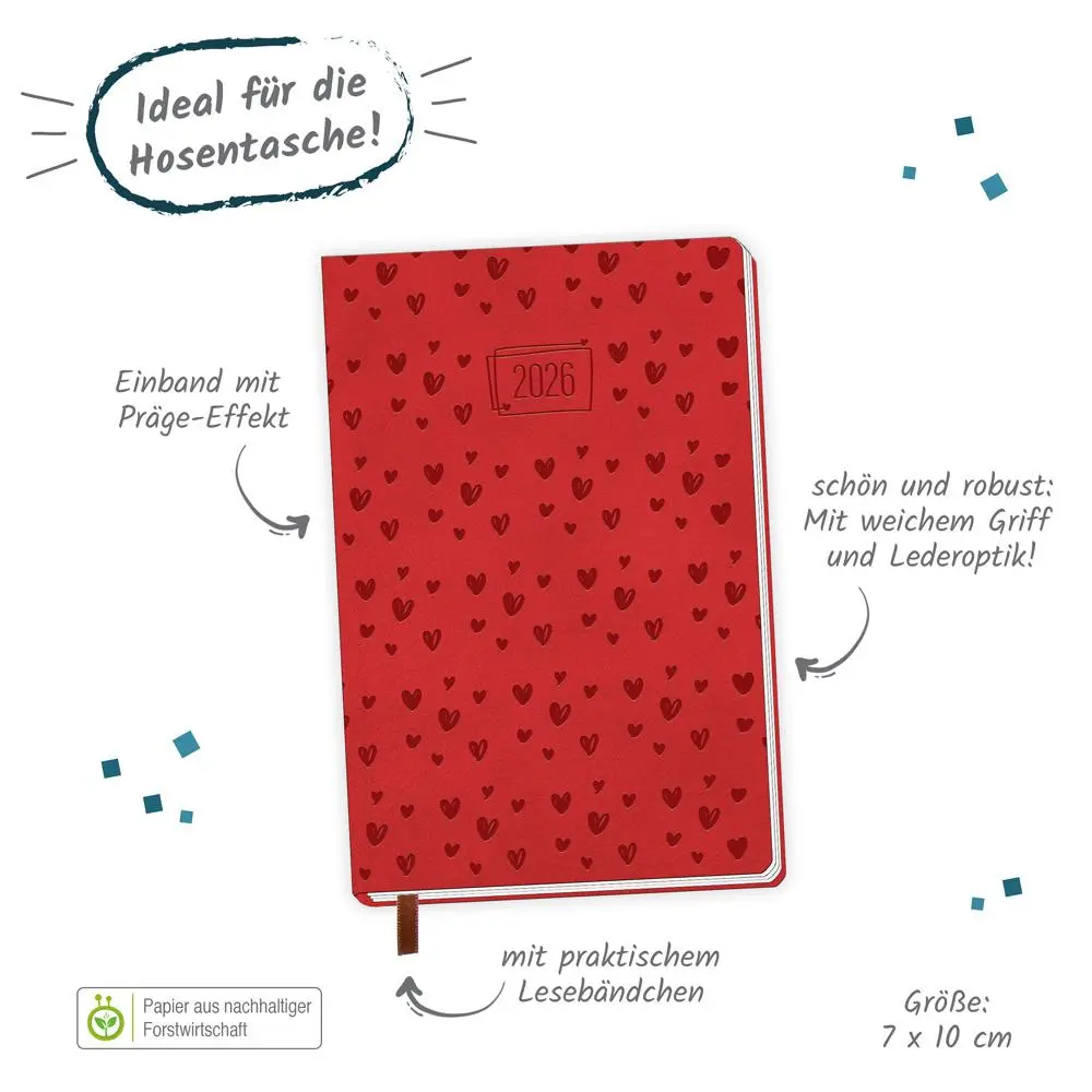 Bild: 4251901510105 | Trötsch Taschenkalender A7 Soft Touch Herzchen 2026 | KG | Kalender