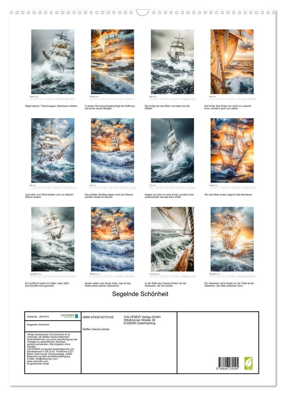 Bild: 9783516270105 | Segelnde Schönheit (Wandkalender 2026 DIN A2 hoch), CALVENDO...