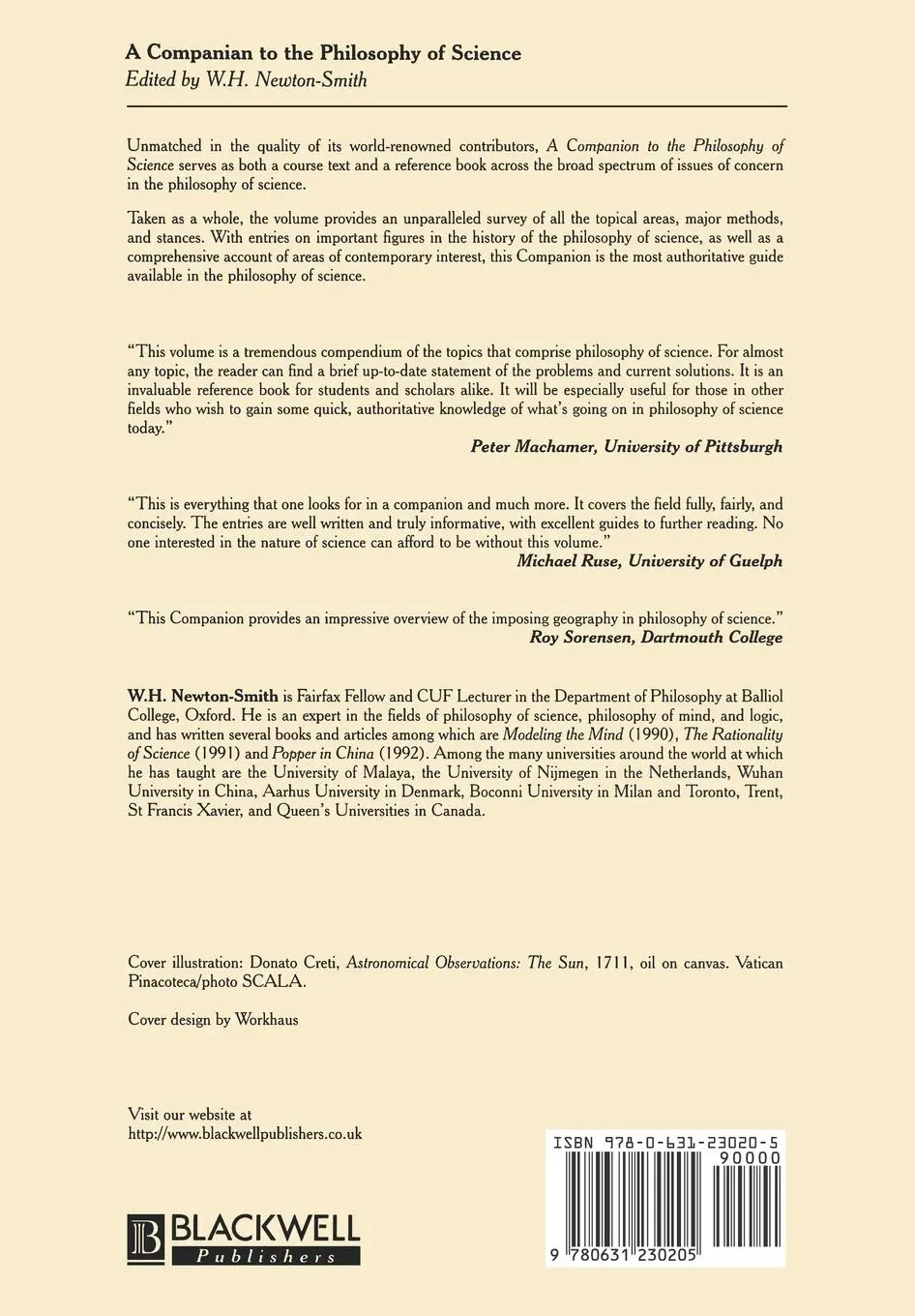 Rückseite: 9780631230205 | Companion to the Philosophy of Science | W H Newton-Smith | Buch