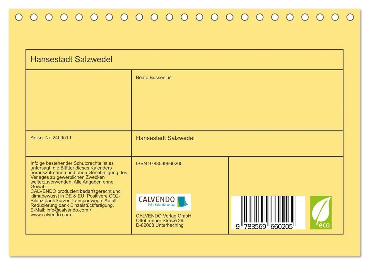 Bild: 9783569660205 | Hansestadt Salzwedel (Tischkalender 2027 DIN A5 quer), CALVENDO...