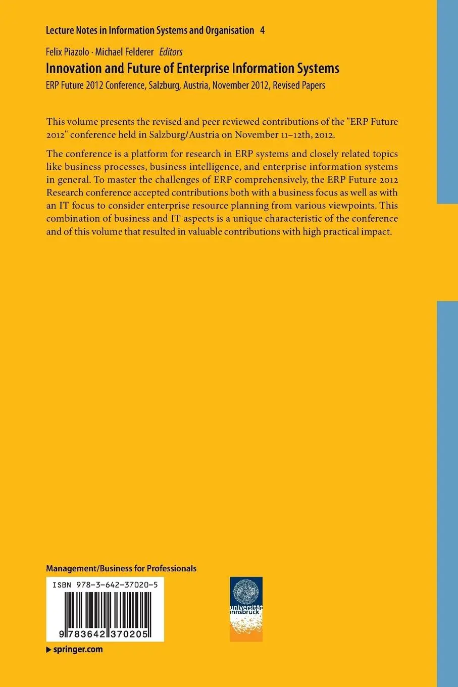 Rückseite: 9783642370205 | Innovation and Future of Enterprise Information Systems | Taschenbuch