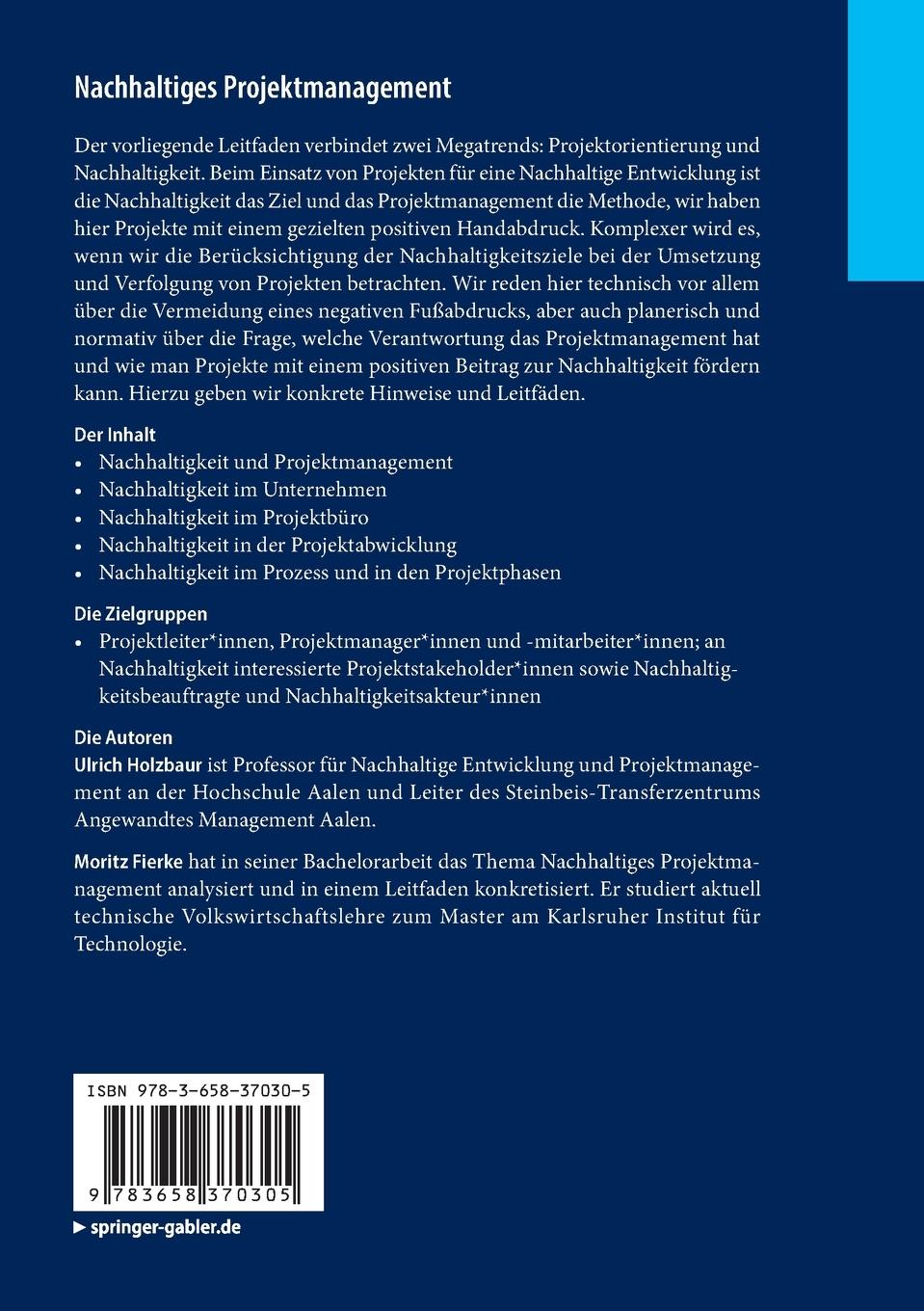 Rückseite: 9783658370305 | Nachhaltiges Projektmanagement | Moritz Fierke (u. a.) | Taschenbuch