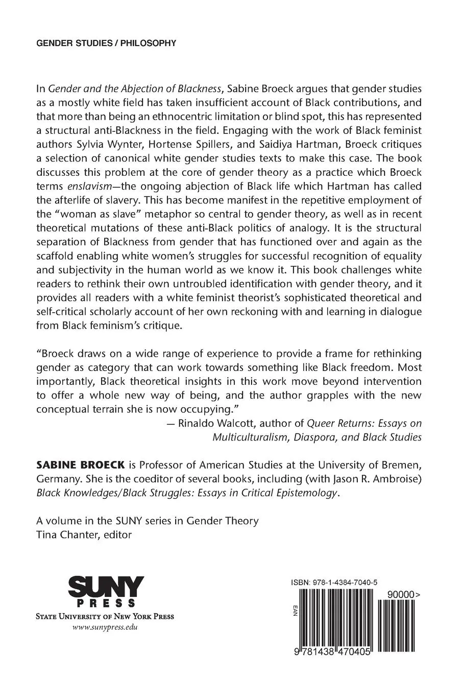 Rückseite: 9781438470405 | Gender and the Abjection of Blackness | Sabine Broeck | Taschenbuch