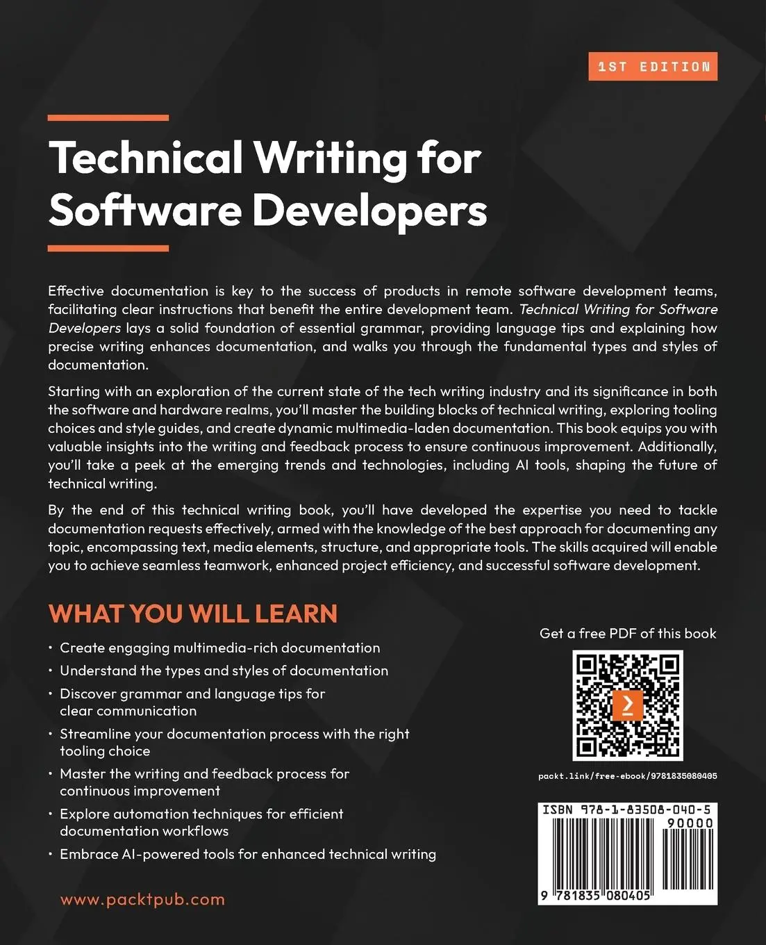 Rückseite: 9781835080405 | Technical Writing for Software Developers | Chris Chinchilla | Buch
