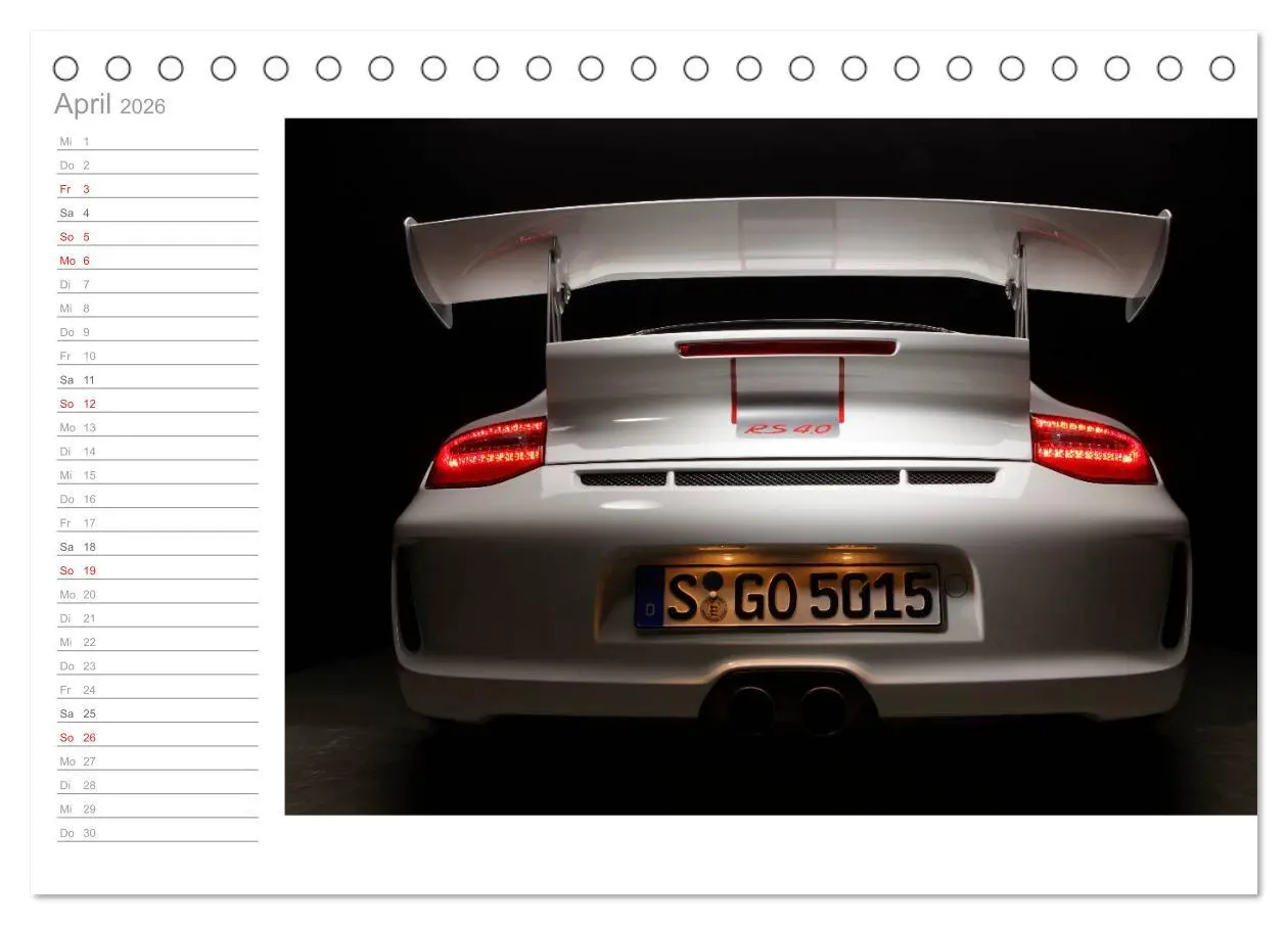 Bild: 9783516000405 | Porsche GT3RS 4,0 (Tischkalender 2026 DIN A5 quer), CALVENDO...