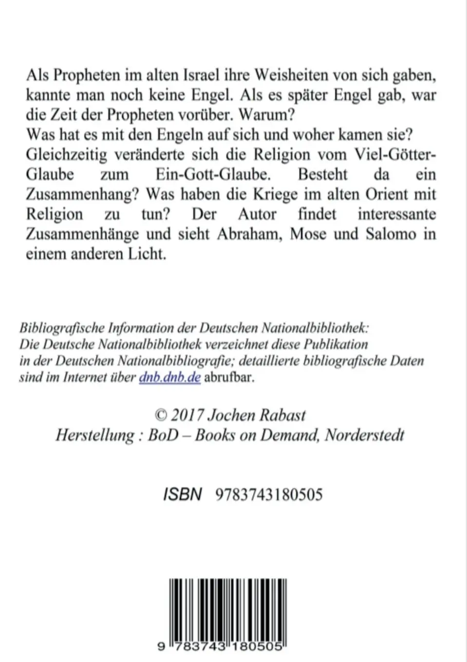 Rückseite: 9783743180505 | Wie Engel in die Bibel kamen | Jochen Rabast | Taschenbuch | 92 S.