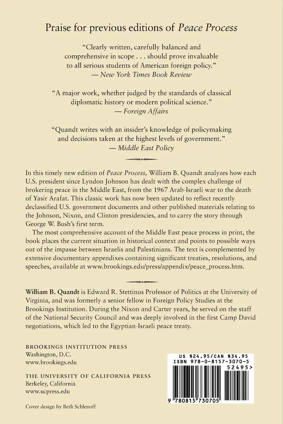 Rückseite: 9780815730705 | Peace Process | William B. Quandt | Taschenbuch | Englisch | 2005