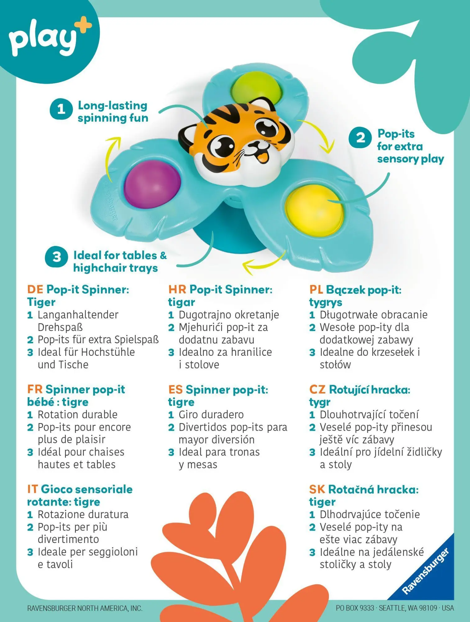Rückseite: 4005555340805 | Play+ Spin &amp; Pop: Tiger - ab 6 Monate | Spiel | Play+ | 12034080