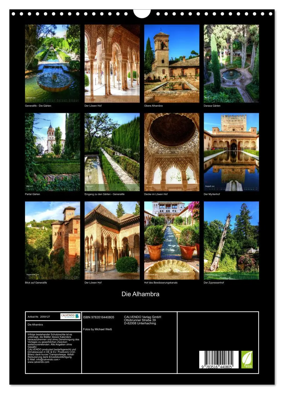 Bild: 9783516440805 | Die Alhambra (Wandkalender 2026 DIN A3 hoch), CALVENDO Monatskalender