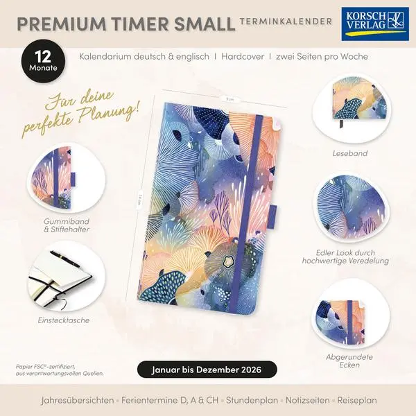 Bild: 9783731890805 | Premium Timer Small "Ozean" 2026 | Verlag Korsch | Buch | 144 S.