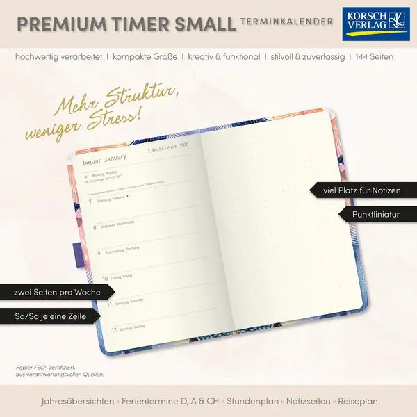 Bild: 9783731890805 | Premium Timer Small "Ozean" 2026 | Verlag Korsch | Buch | 144 S.