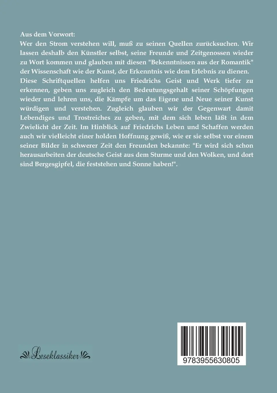 Rückseite: 9783955630805 | Caspar David Friedrich | Bekenntnisse | Kurt Eberlein | Taschenbuch