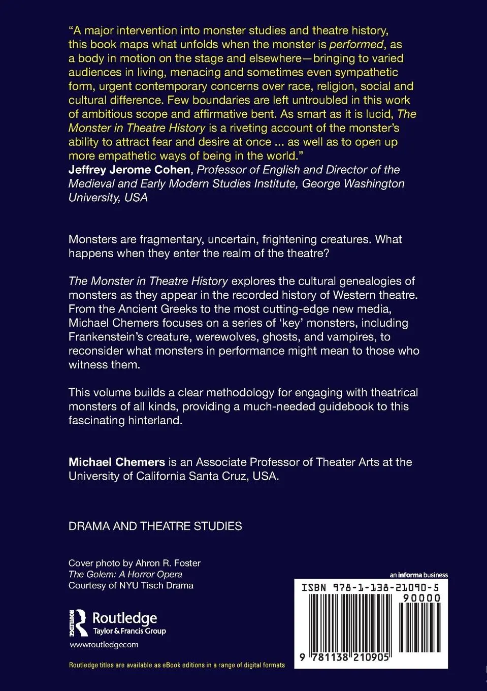 Rückseite: 9781138210905 | The Monster in Theatre History | This Thing of Darkness | Chemers
