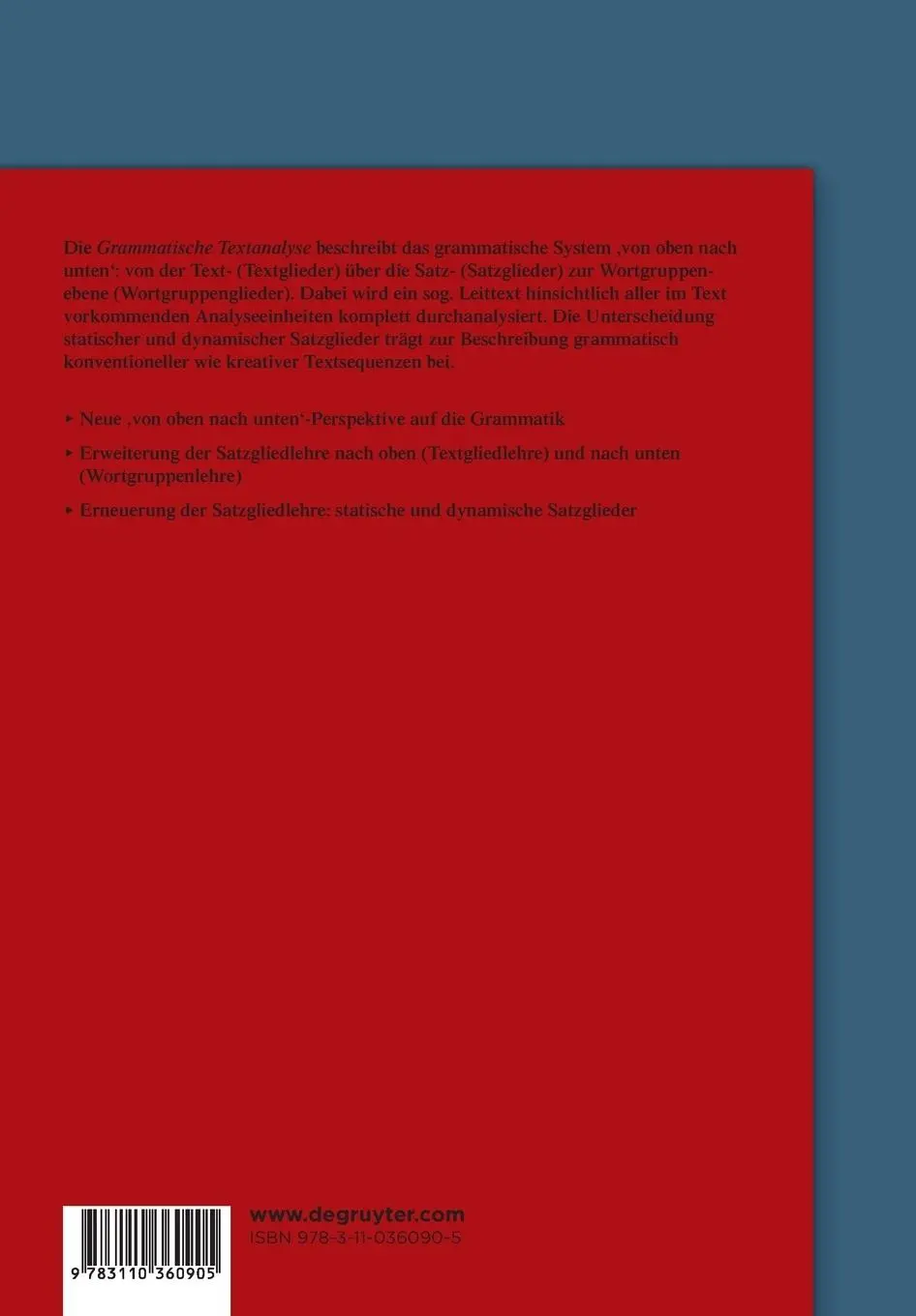 Rückseite: 9783110360905 | Grammatische Textanalyse | Vilmos Ágel | Taschenbuch | XVIII | Deutsch