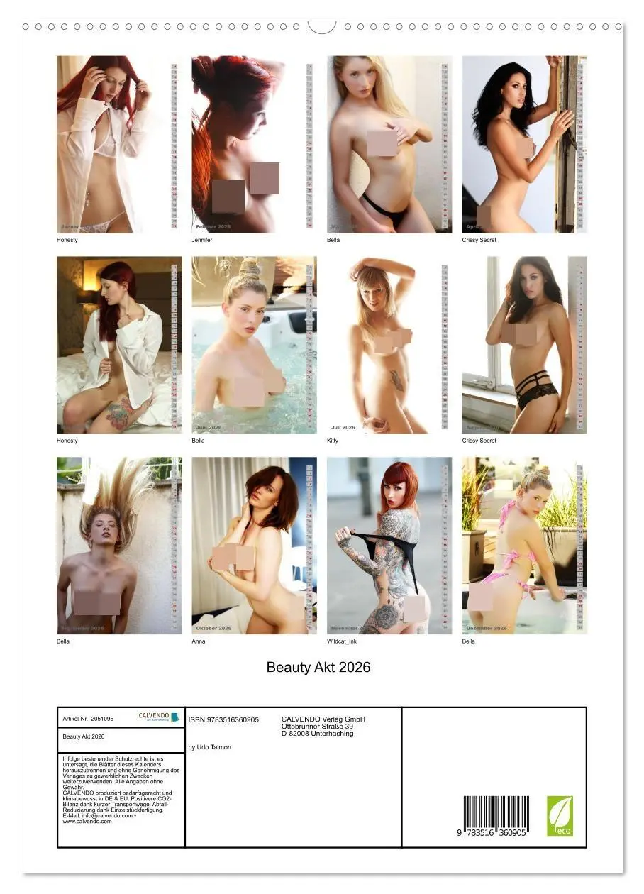 Bild: 9783516360905 | Beauty Akt 2026 (Wandkalender 2026 DIN A2 hoch), CALVENDO...