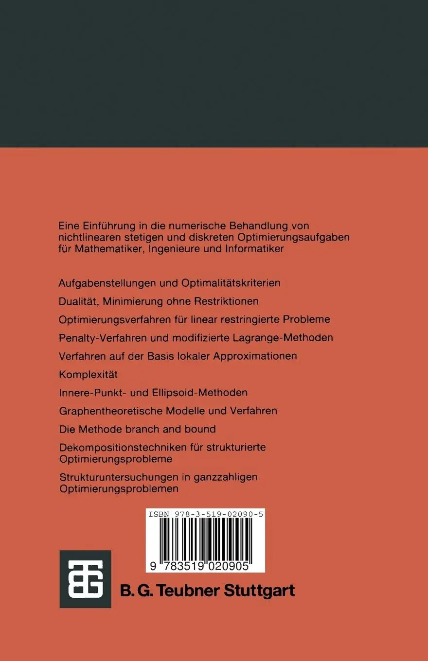 Rückseite: 9783519020905 | Numerik der Optimierung | Johannes Terno (u. a.) | Taschenbuch | 1993