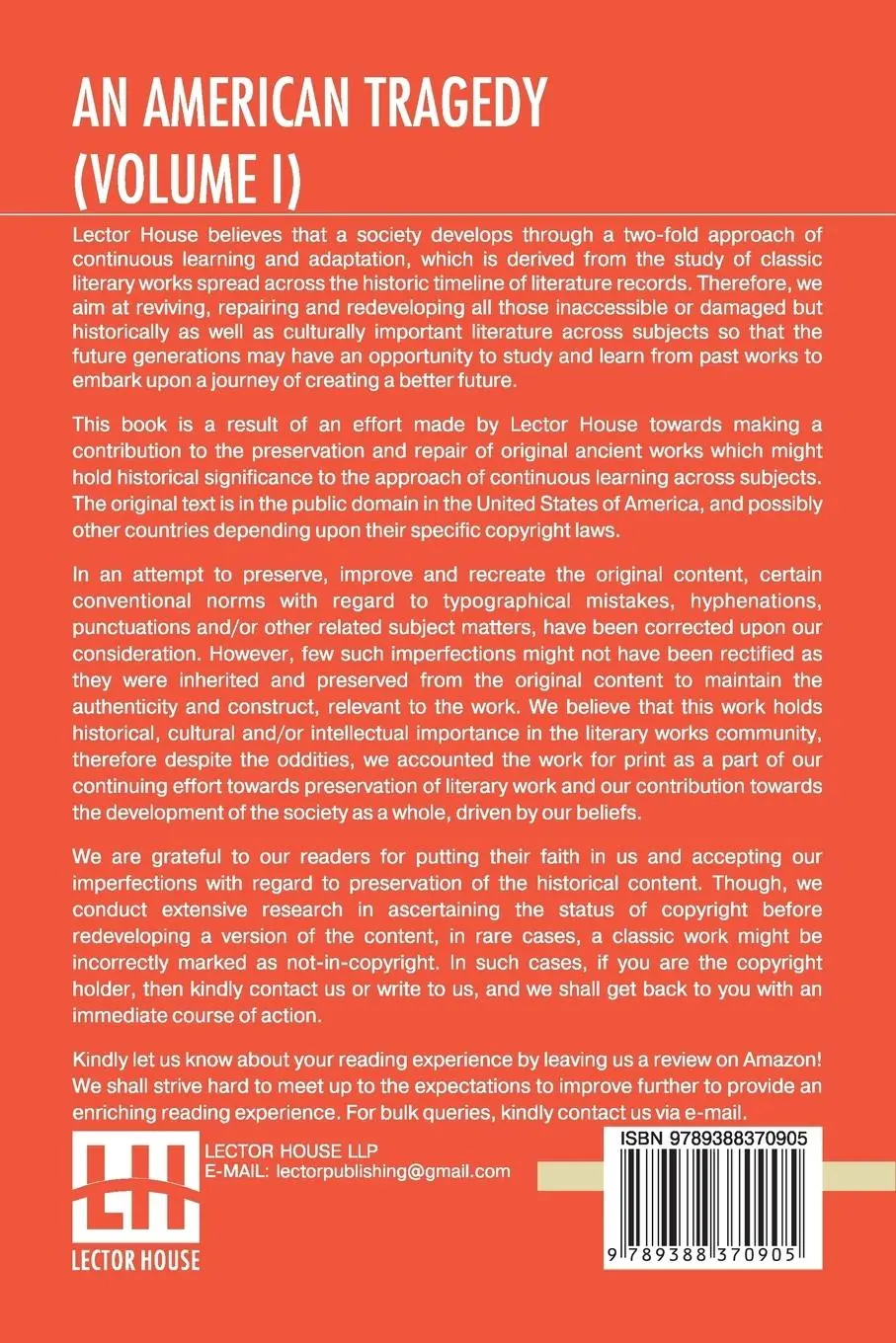 Rückseite: 9789388370905 | An American Tragedy (Volume I) | Theodore Dreiser | Taschenbuch | 2019