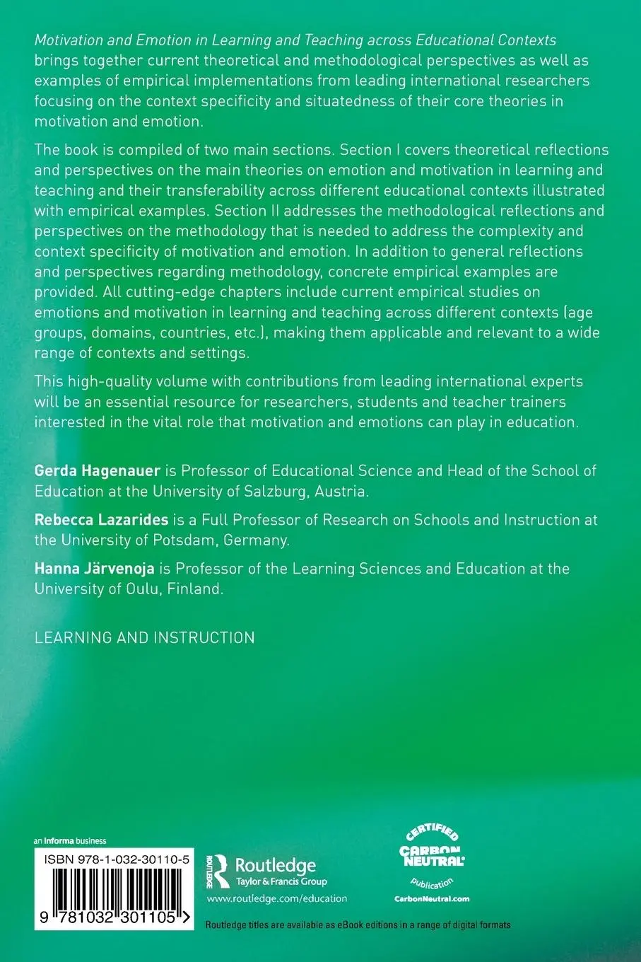 Rückseite: 9781032301105 | Motivation and Emotion in Learning and Teaching across Educational...