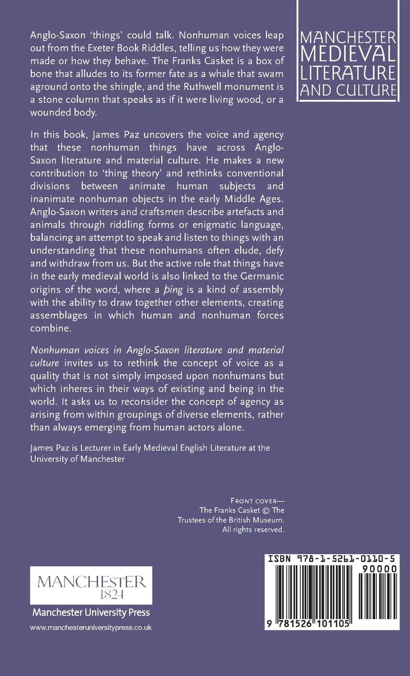 Rückseite: 9781526101105 | Nonhuman voices in Anglo-Saxon literature and material culture | Paz