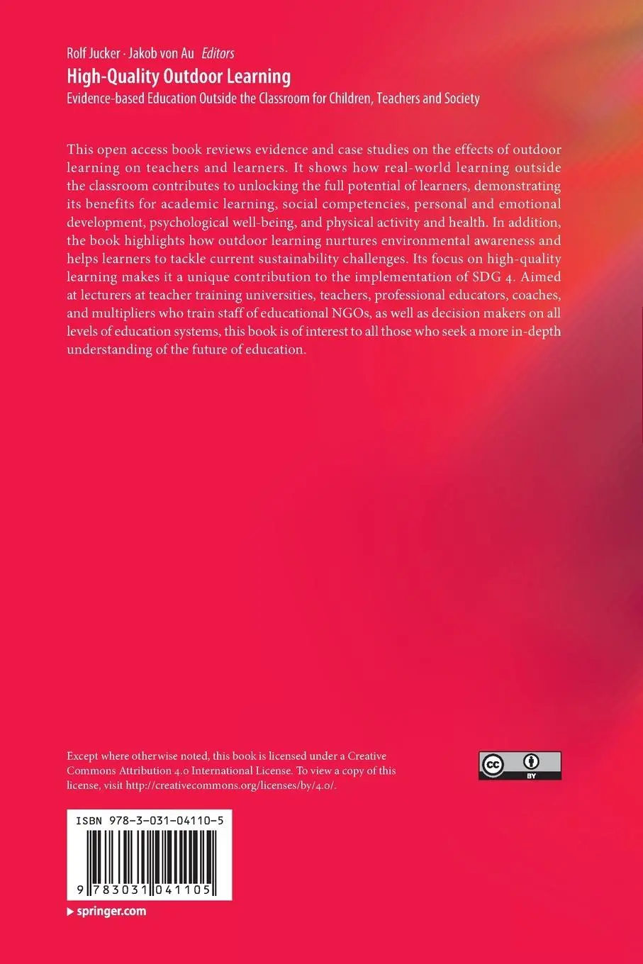 Rückseite: 9783031041105 | High-Quality Outdoor Learning | Jakob von Au (u. a.) | Taschenbuch