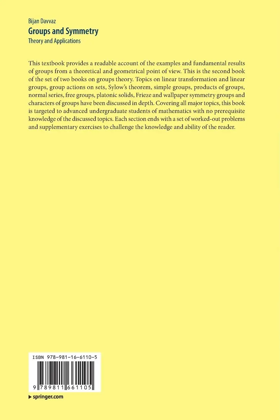 Rückseite: 9789811661105 | Groups and Symmetry | Theory and Applications | Bijan Davvaz | Buch