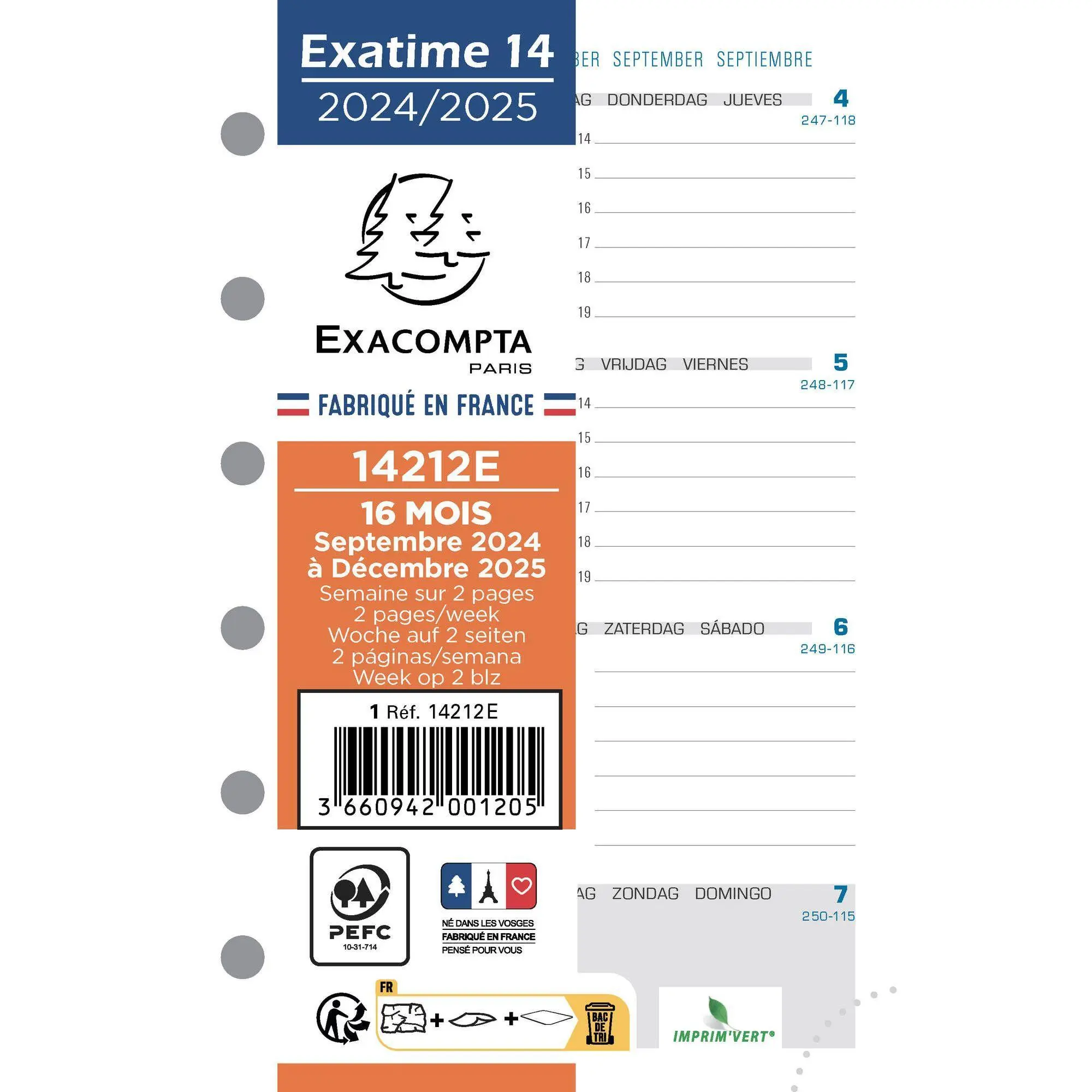 Cover: 3660942001205 | Kalender 1 Woche 2 Seiten 16 Monate 2026 | Kalendereinlage | Quo Vadis