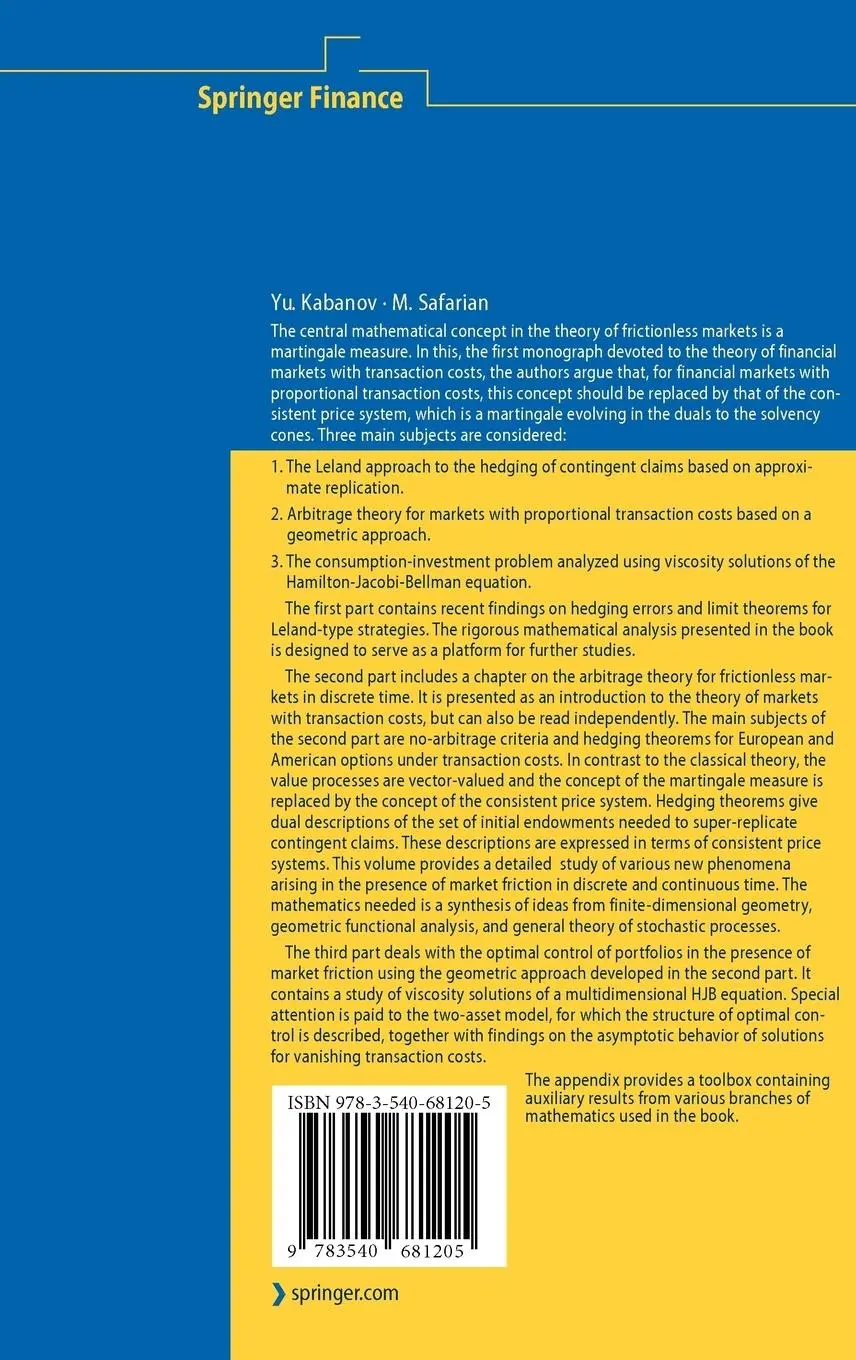 Rückseite: 9783540681205 | Markets with Transaction Costs | Mathematical Theory | Buch | xiv