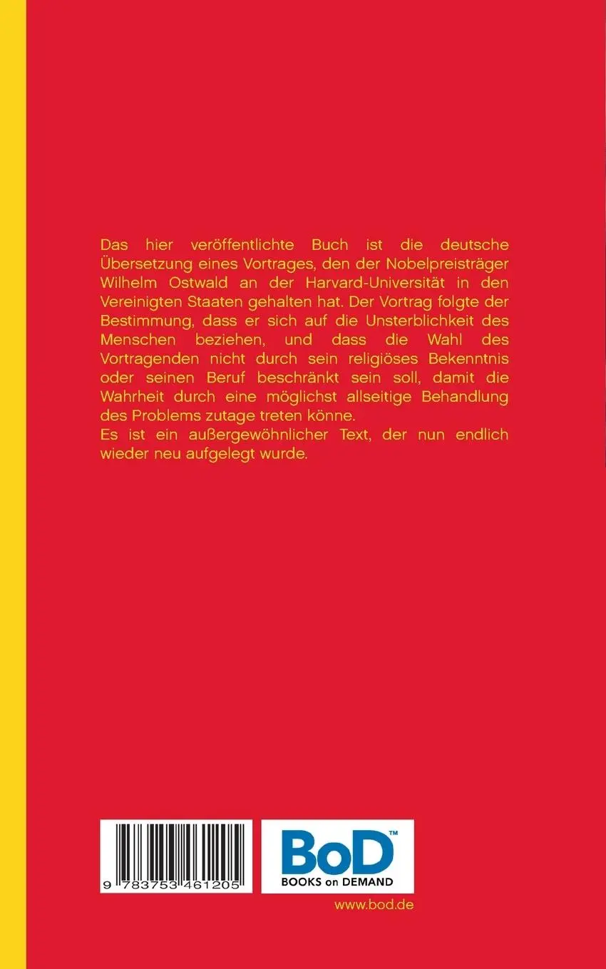 Rückseite: 9783753461205 | Persönlichkeit und Unsterblichkeit | Wilhelm Ostwald | Taschenbuch
