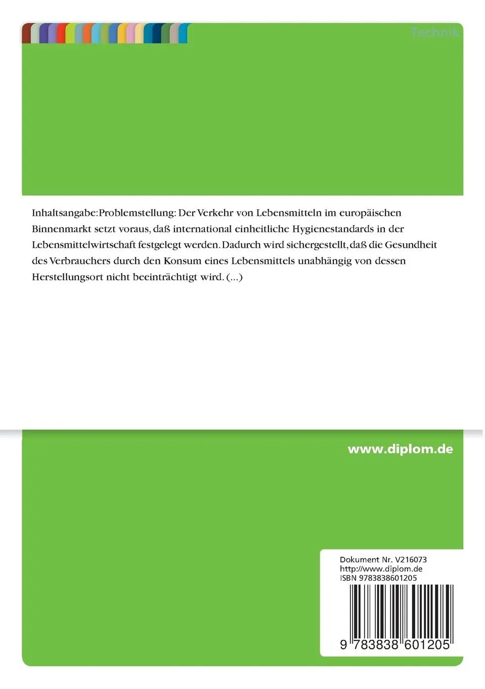 Rückseite: 9783838601205 | Umsetzung des HACCP-Konzeptes in einem mittelständischen...