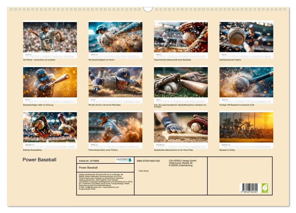 Bild: 9783516601305 | Power Baseball (Wandkalender 2026 DIN A2 quer), CALVENDO...