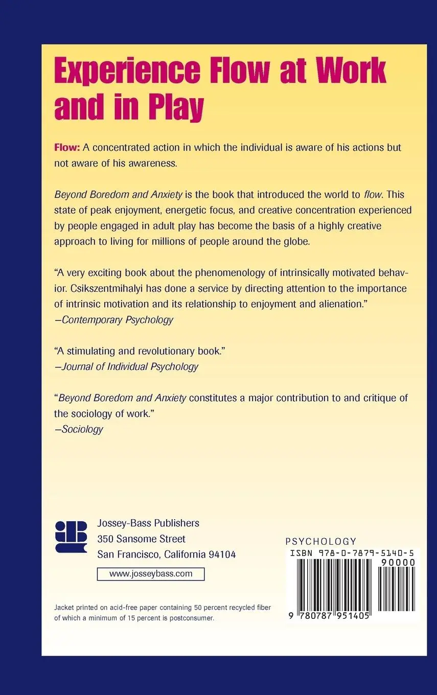 Rückseite: 9780787951405 | Beyond Boredom and Anxiety | Experiencing Flow in Work and Play | Buch