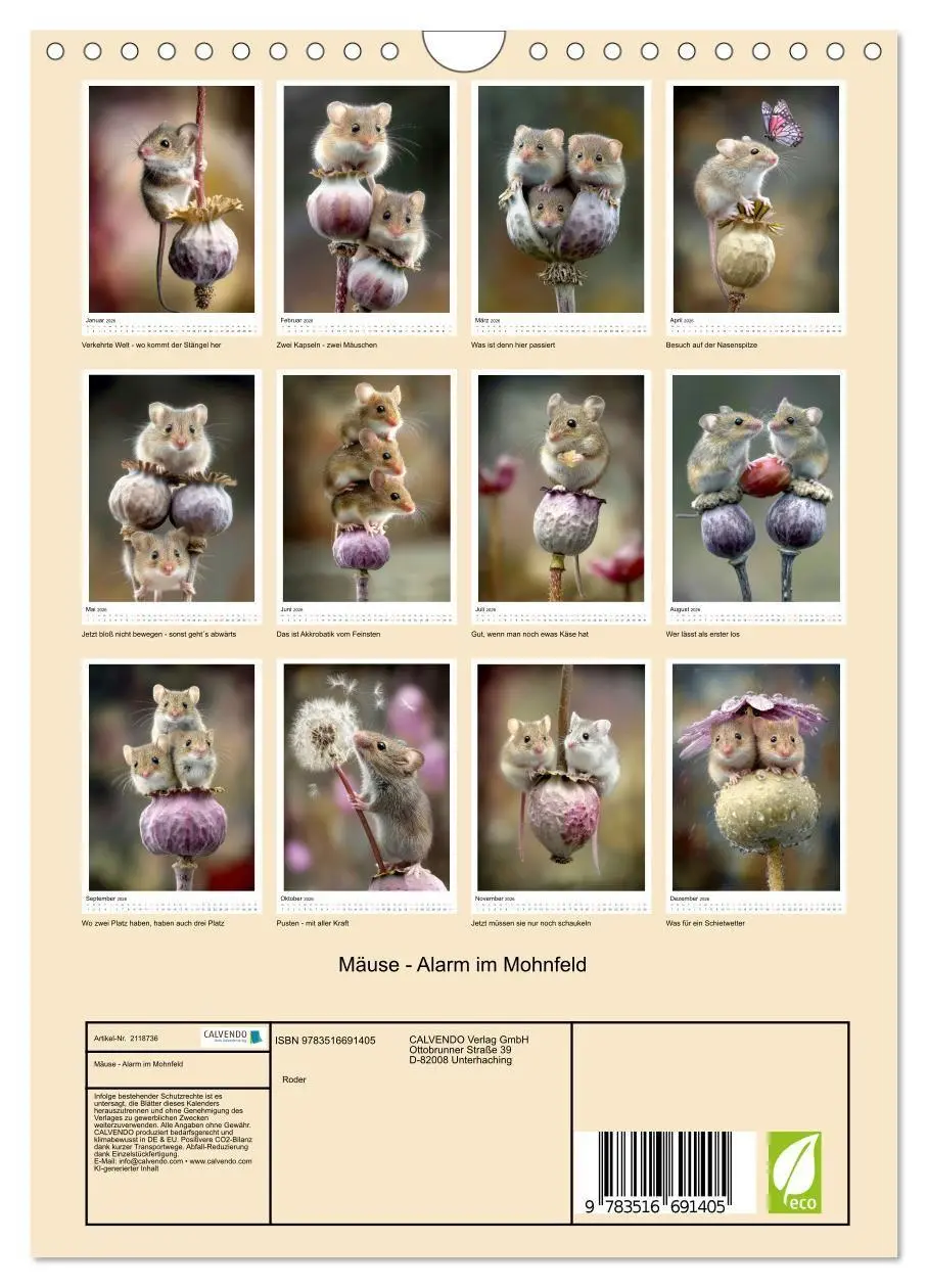 Bild: 9783516691405 | Mäuse - Alarm im Mohnfeld (Wandkalender 2026 DIN A4 hoch), CALVENDO...
