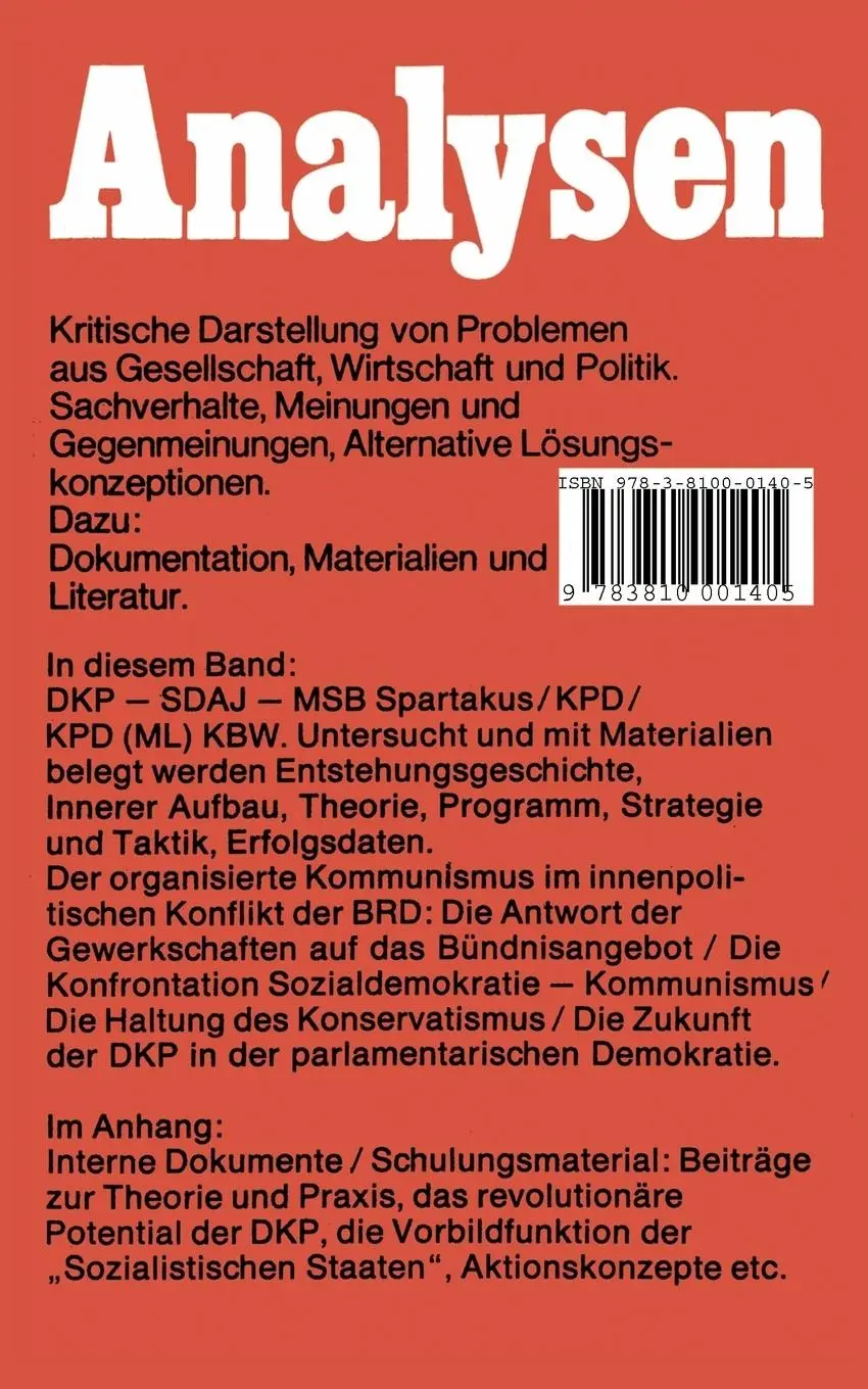 Rückseite: 9783810001405 | Organisierter Kommunismus in der Bundesrepublik Deutschland | Bilstein