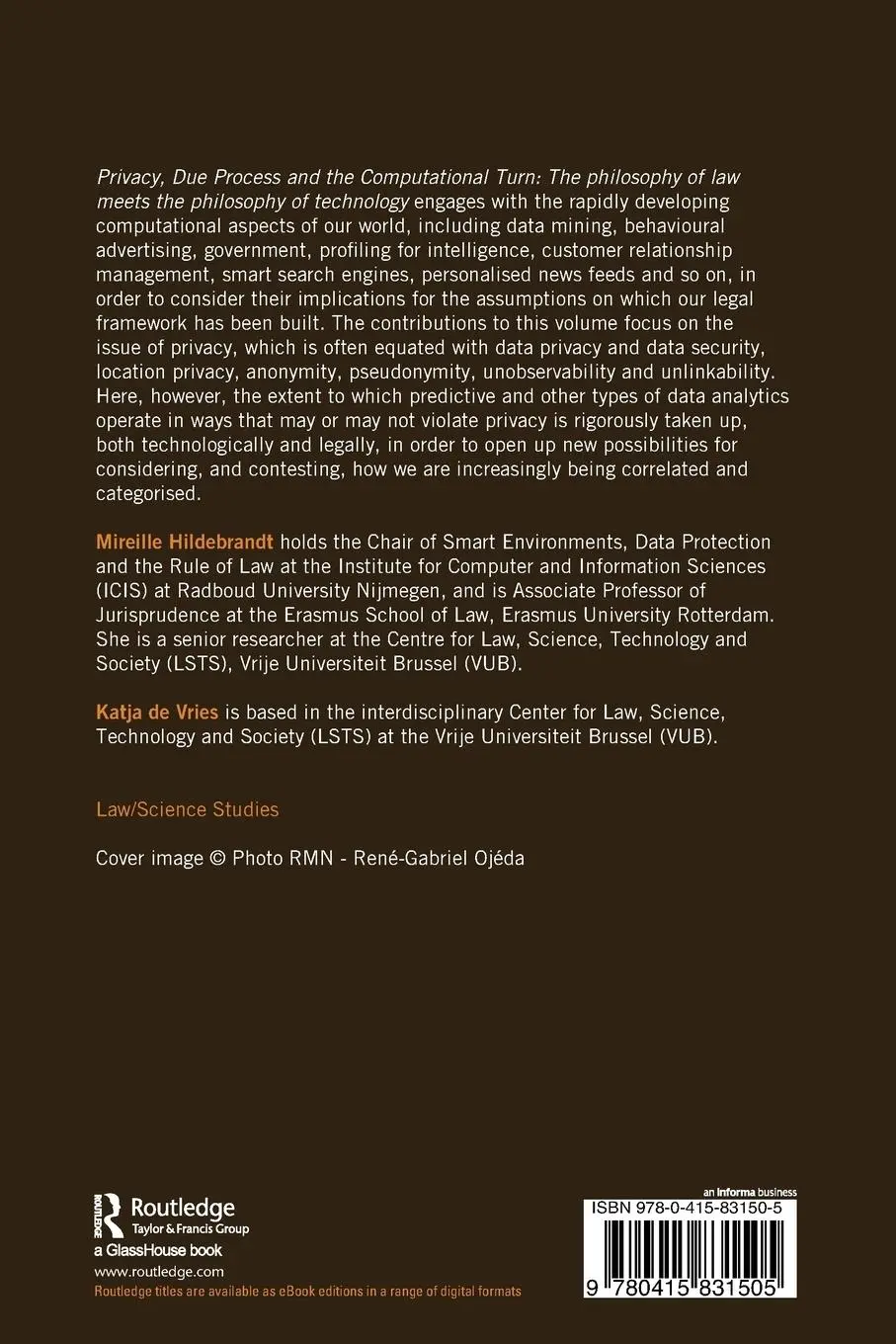 Rückseite: 9780415831505 | Privacy, Due Process and the Computational Turn | Hildebrandt (u. a.)