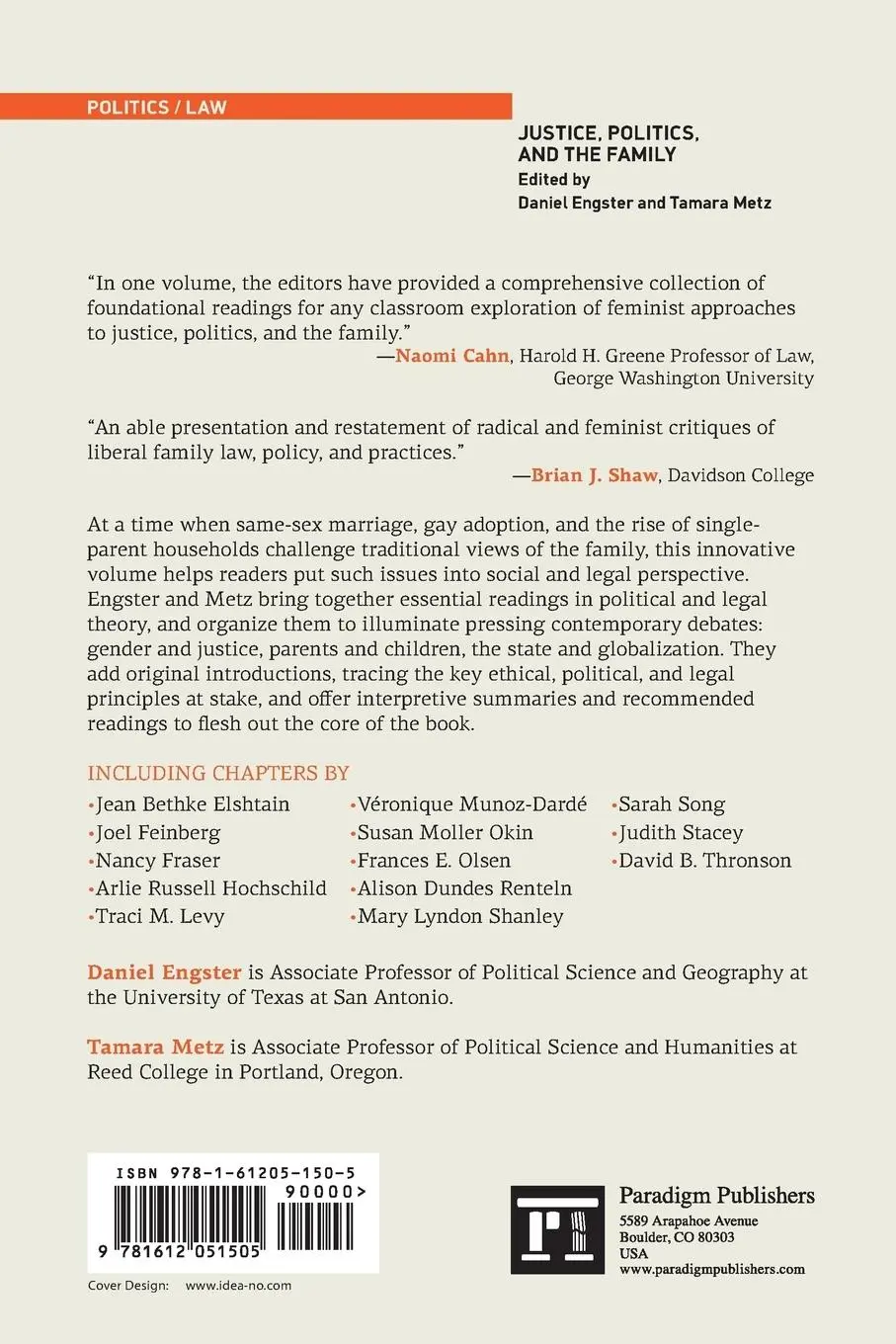 Rückseite: 9781612051505 | Justice, Politics, and the Family | Daniel Engster (u. a.) | Buch